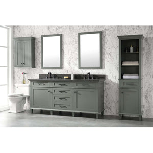 72" Pewter Green Double Single Sink Vanity Cabinet With Blue Lime Stone Top - WLF2272-PG
