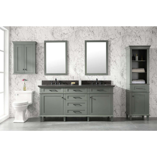 72" Pewter Green Double Single Sink Vanity Cabinet With Blue Lime Stone Top - WLF2272-PG