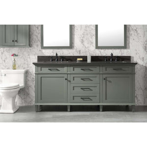 72" Pewter Green Double Single Sink Vanity Cabinet With Blue Lime Stone Top - WLF2272-PG