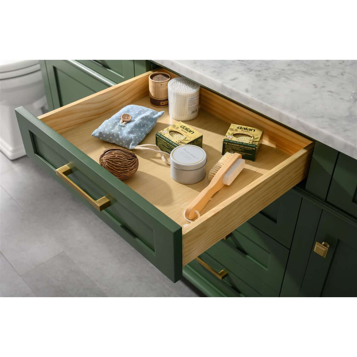 72" Vogue Green Double Single Sink Vanity Cabinet With Carrara White Top - WLF2272-VG