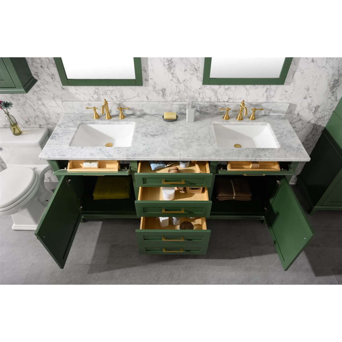 72" Vogue Green Double Single Sink Vanity Cabinet With Carrara White Top - WLF2272-VG