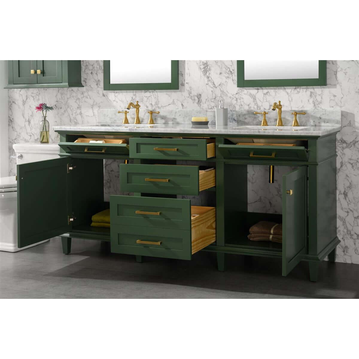 72" Vogue Green Double Single Sink Vanity Cabinet With Carrara White Top - WLF2272-VG