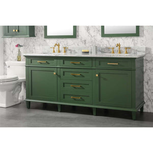 72" Vogue Green Double Single Sink Vanity Cabinet With Carrara White Top - WLF2272-VG
