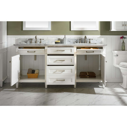 72" White Double Single Sink Vanity Cabinet With Carrara White Top - WLF2272-W