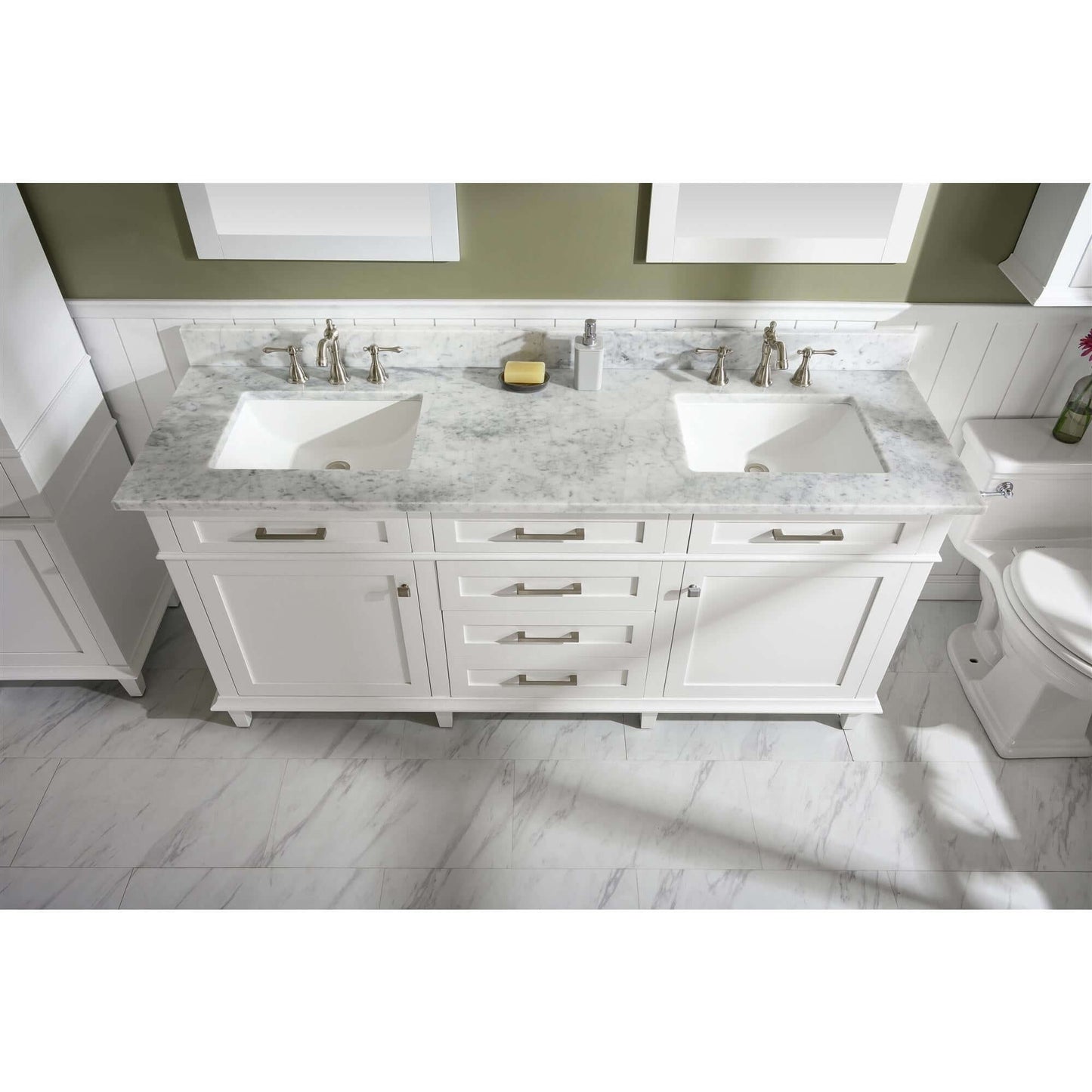 72" White Double Single Sink Vanity Cabinet With Carrara White Top - WLF2272-W