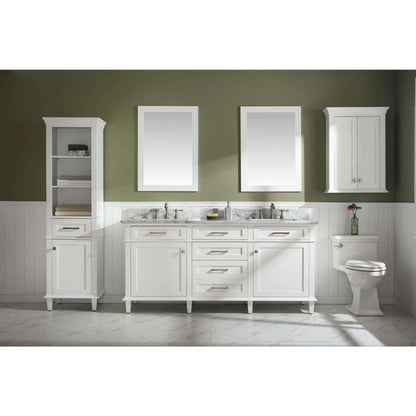 72" White Double Single Sink Vanity Cabinet With Carrara White Top - WLF2272-W