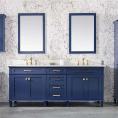 80" Blue Double Sink Vanity Cabinet With Carrara White Quartz Top Wlf2280-Cw-Qz - WLF2280-B