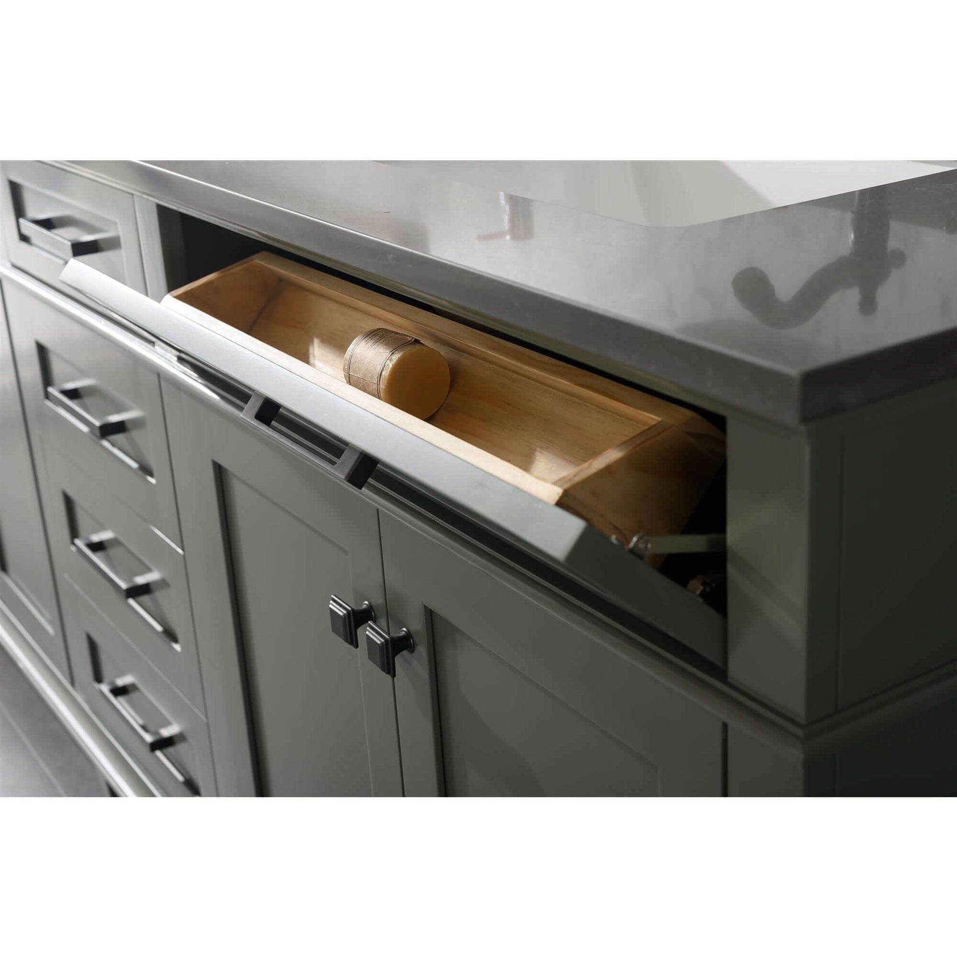 80" Pewter Green Double Single Sink Vanity Cabinet With Blue Lime Stone Quartz Top Wlf2280-Bs-Qz - WLF2280-PG