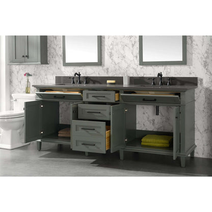 80" Pewter Green Double Single Sink Vanity Cabinet With Blue Lime Stone Quartz Top Wlf2280-Bs-Qz - WLF2280-PG