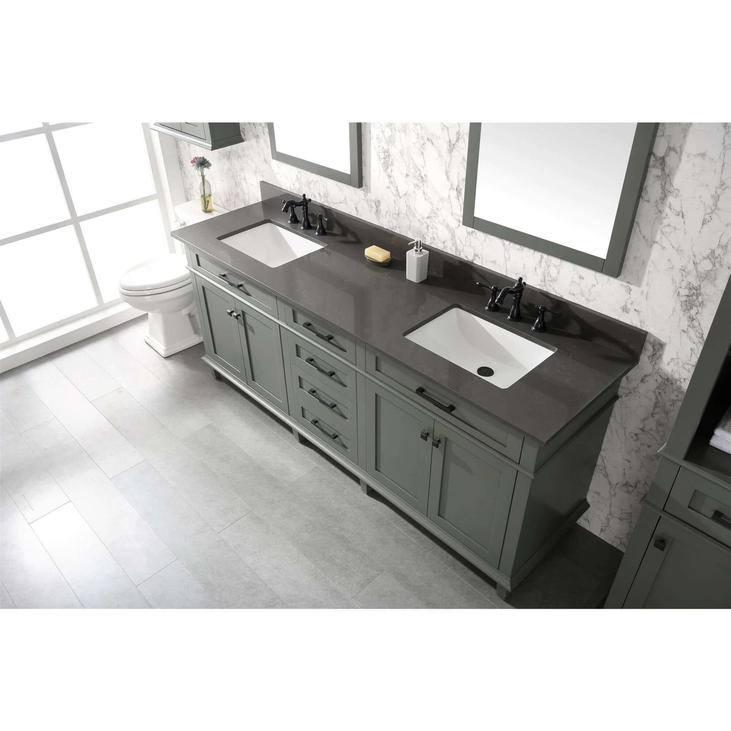 80" Pewter Green Double Single Sink Vanity Cabinet With Blue Lime Stone Quartz Top Wlf2280-Bs-Qz - WLF2280-PG