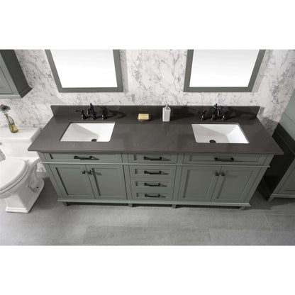 80" Pewter Green Double Single Sink Vanity Cabinet With Blue Lime Stone Quartz Top Wlf2280-Bs-Qz - WLF2280-PG