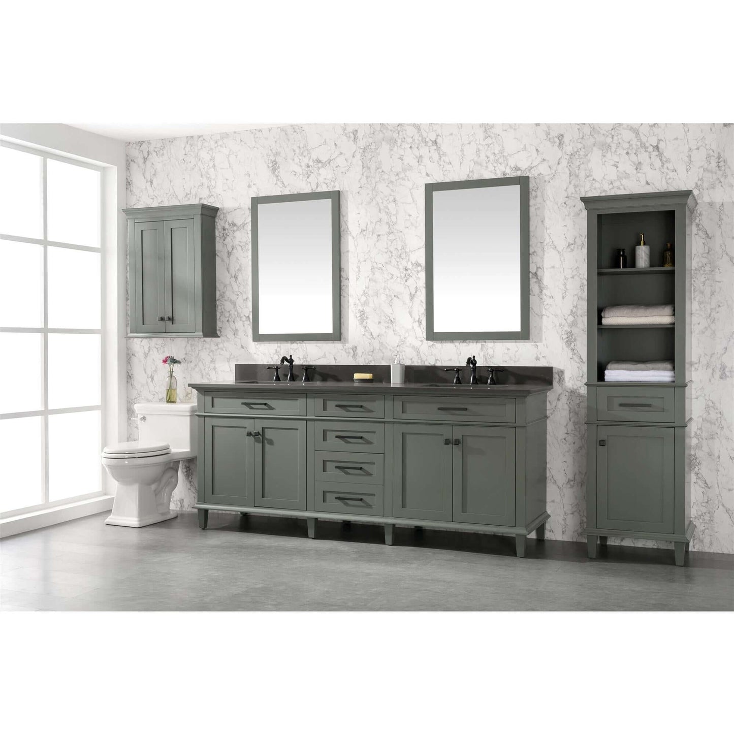 80" Pewter Green Double Single Sink Vanity Cabinet With Blue Lime Stone Quartz Top Wlf2280-Bs-Qz - WLF2280-PG