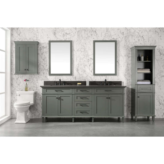 80" Pewter Green Double Single Sink Vanity Cabinet With Blue Lime Stone Quartz Top Wlf2280-Bs-Qz - WLF2280-PG