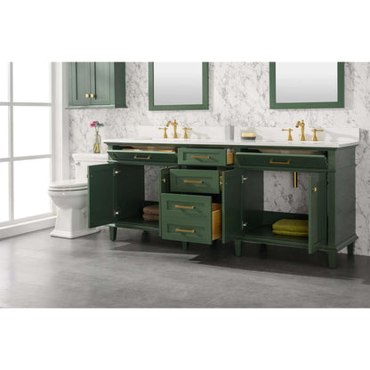 80" Vogue Green Double Single Sink Vanity Cabinet With Carrara White Quartz Top Wlf2280-Cw-Qz - WLF2280-VG