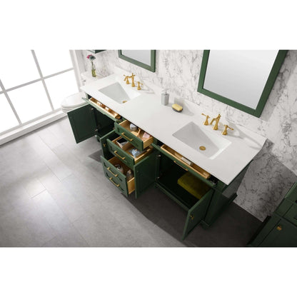 80" Vogue Green Double Single Sink Vanity Cabinet With Carrara White Quartz Top Wlf2280-Cw-Qz - WLF2280-VG