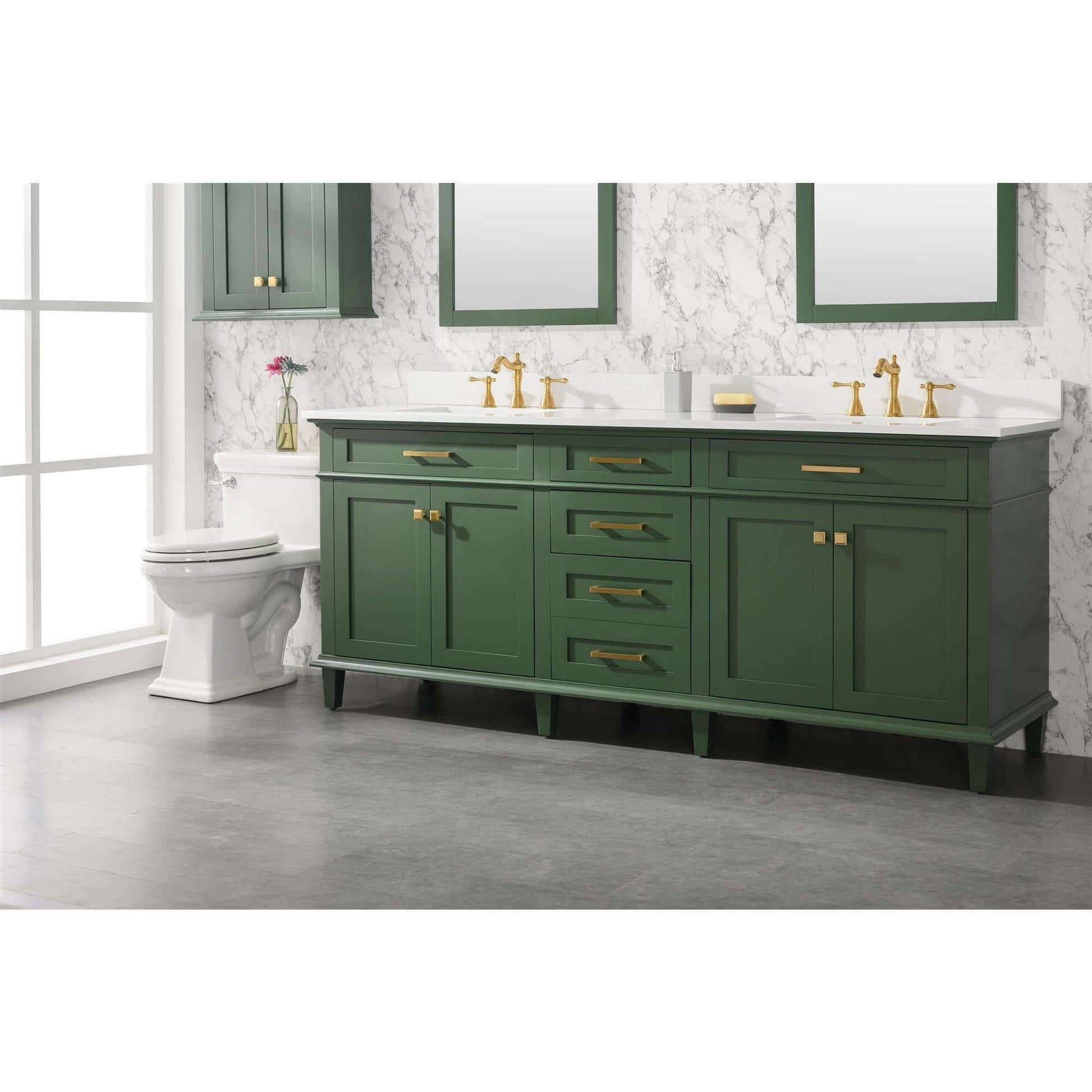 80" Vogue Green Double Single Sink Vanity Cabinet With Carrara White Quartz Top Wlf2280-Cw-Qz - WLF2280-VG