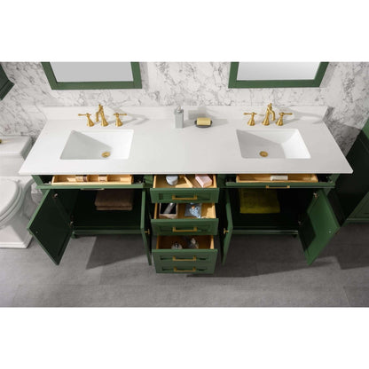 80" Vogue Green Double Single Sink Vanity Cabinet With Carrara White Quartz Top Wlf2280-Cw-Qz - WLF2280-VG