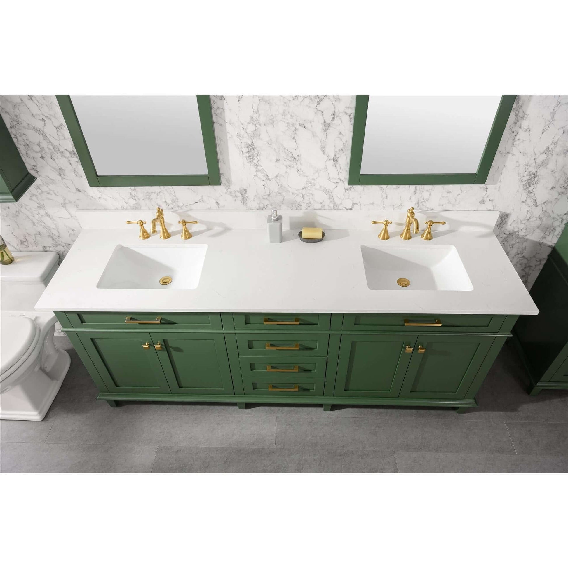 80" Vogue Green Double Single Sink Vanity Cabinet With Carrara White Quartz Top Wlf2280-Cw-Qz - WLF2280-VG