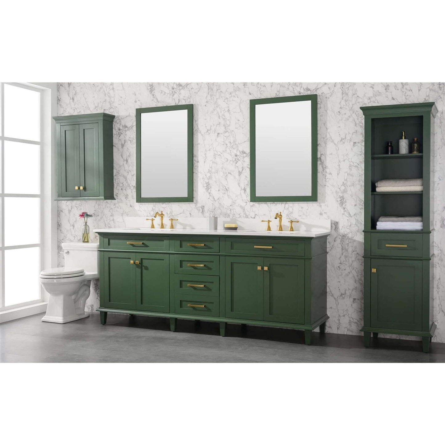 80" Vogue Green Double Single Sink Vanity Cabinet With Carrara White Quartz Top Wlf2280-Cw-Qz - WLF2280-VG