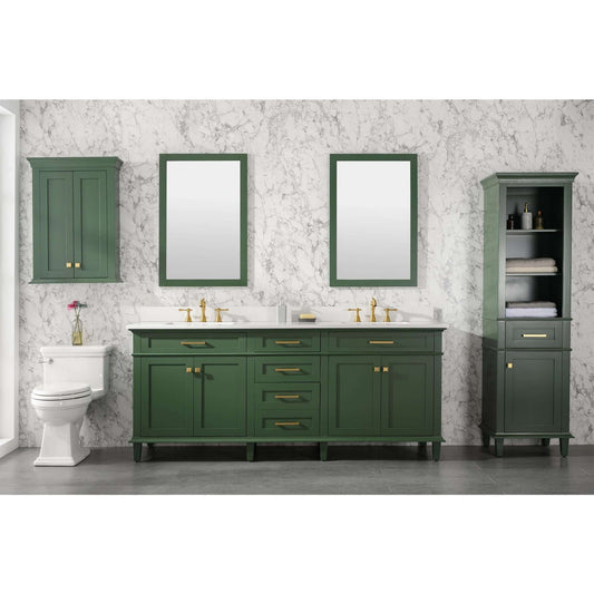 80" Vogue Green Double Single Sink Vanity Cabinet With Carrara White Quartz Top Wlf2280-Cw-Qz - WLF2280-VG