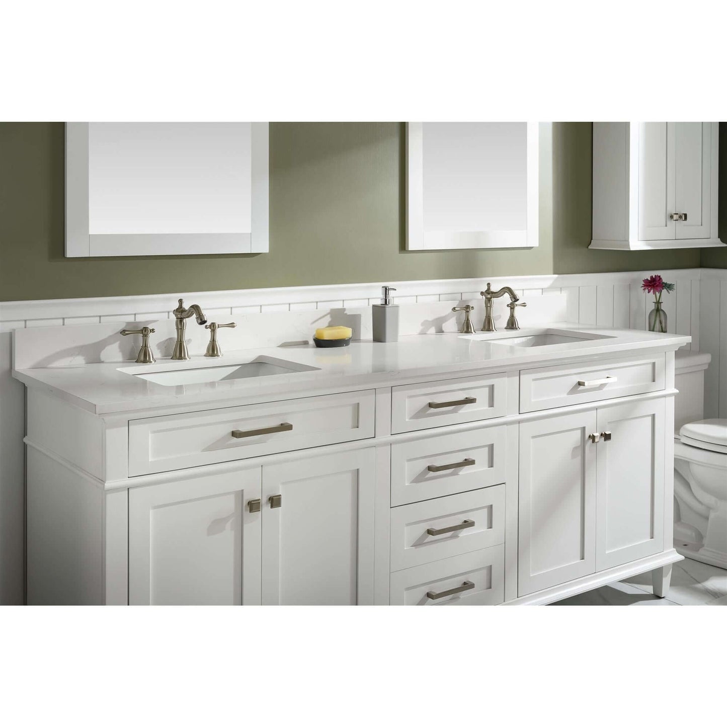 80" White Double Single Sink Vanity Cabinet With Carrara White Quartz Top Wlf2280-Cw-Qz - WLF2280-W