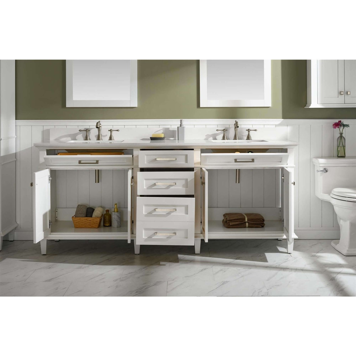 80" White Double Single Sink Vanity Cabinet With Carrara White Quartz Top Wlf2280-Cw-Qz - WLF2280-W