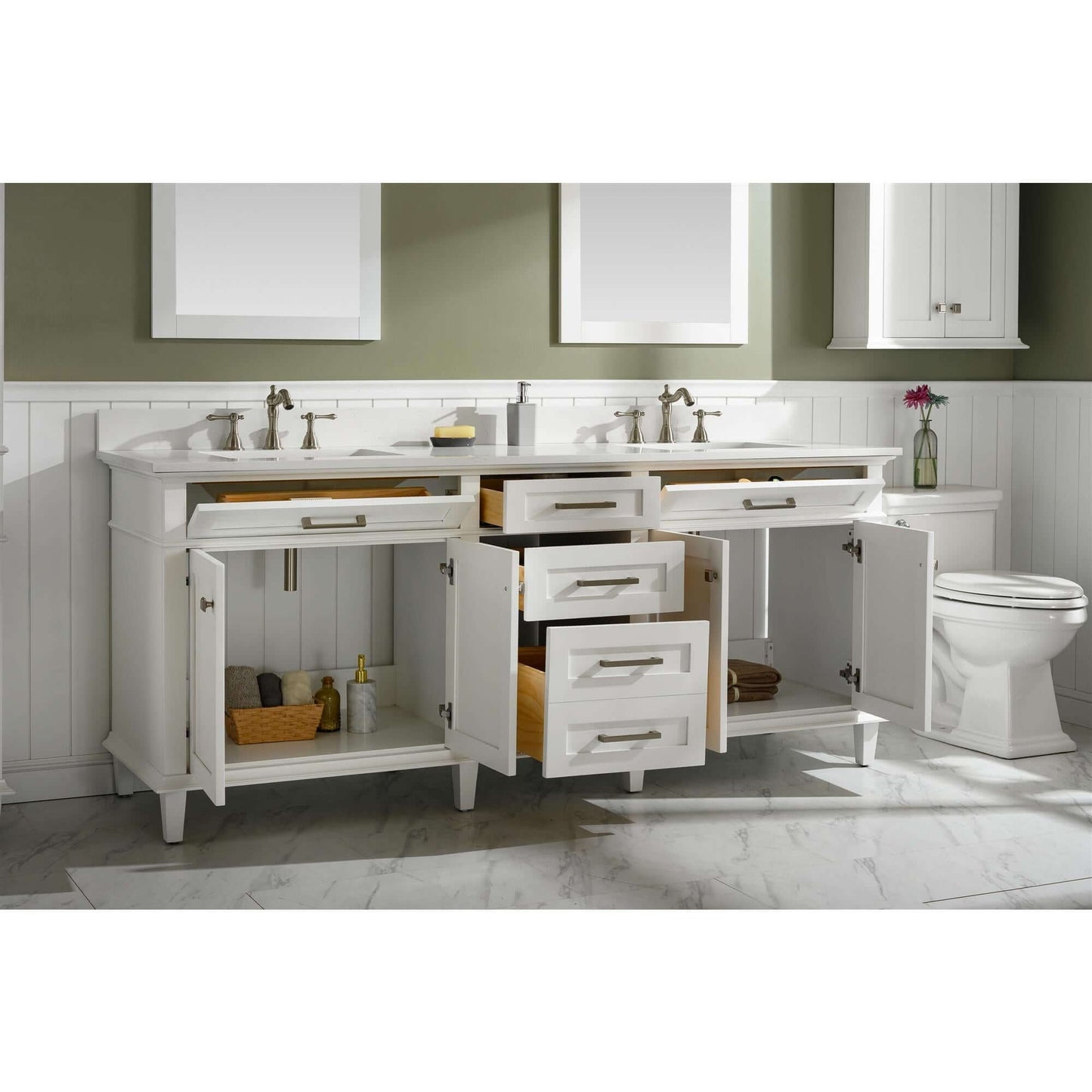 80" White Double Single Sink Vanity Cabinet With Carrara White Quartz Top Wlf2280-Cw-Qz - WLF2280-W