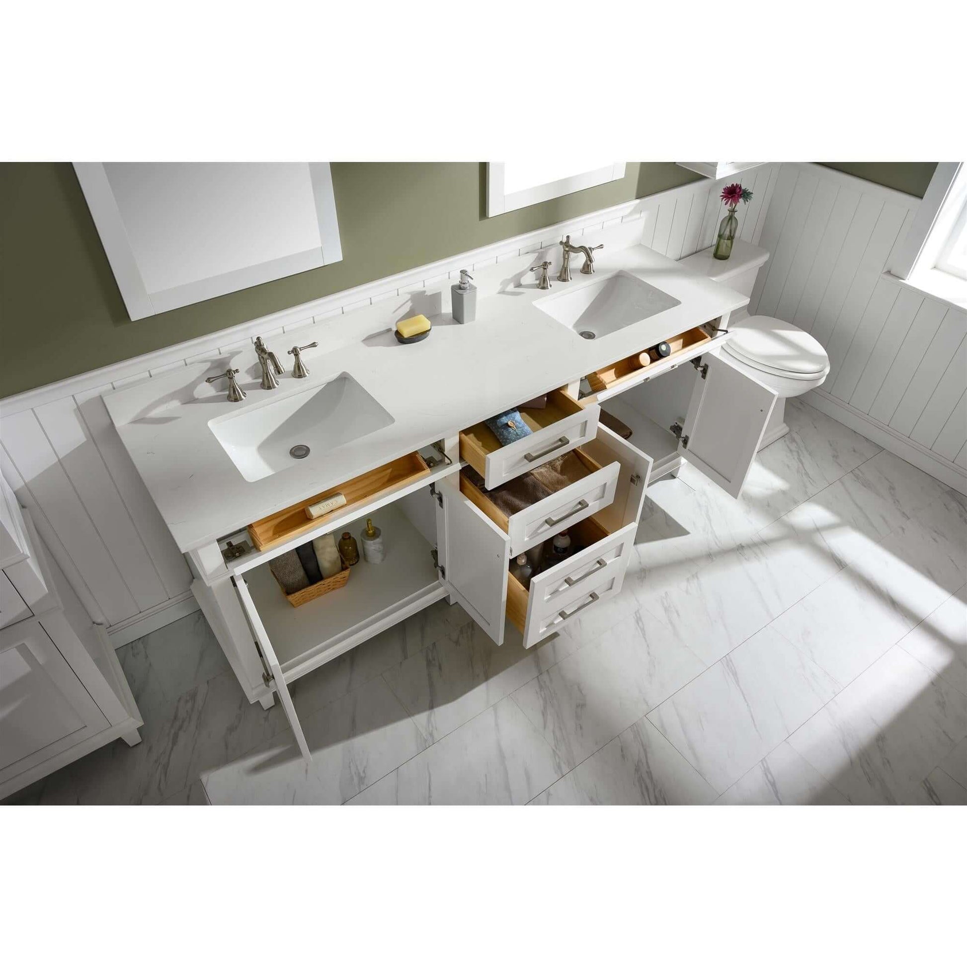 80" White Double Single Sink Vanity Cabinet With Carrara White Quartz Top Wlf2280-Cw-Qz - WLF2280-W