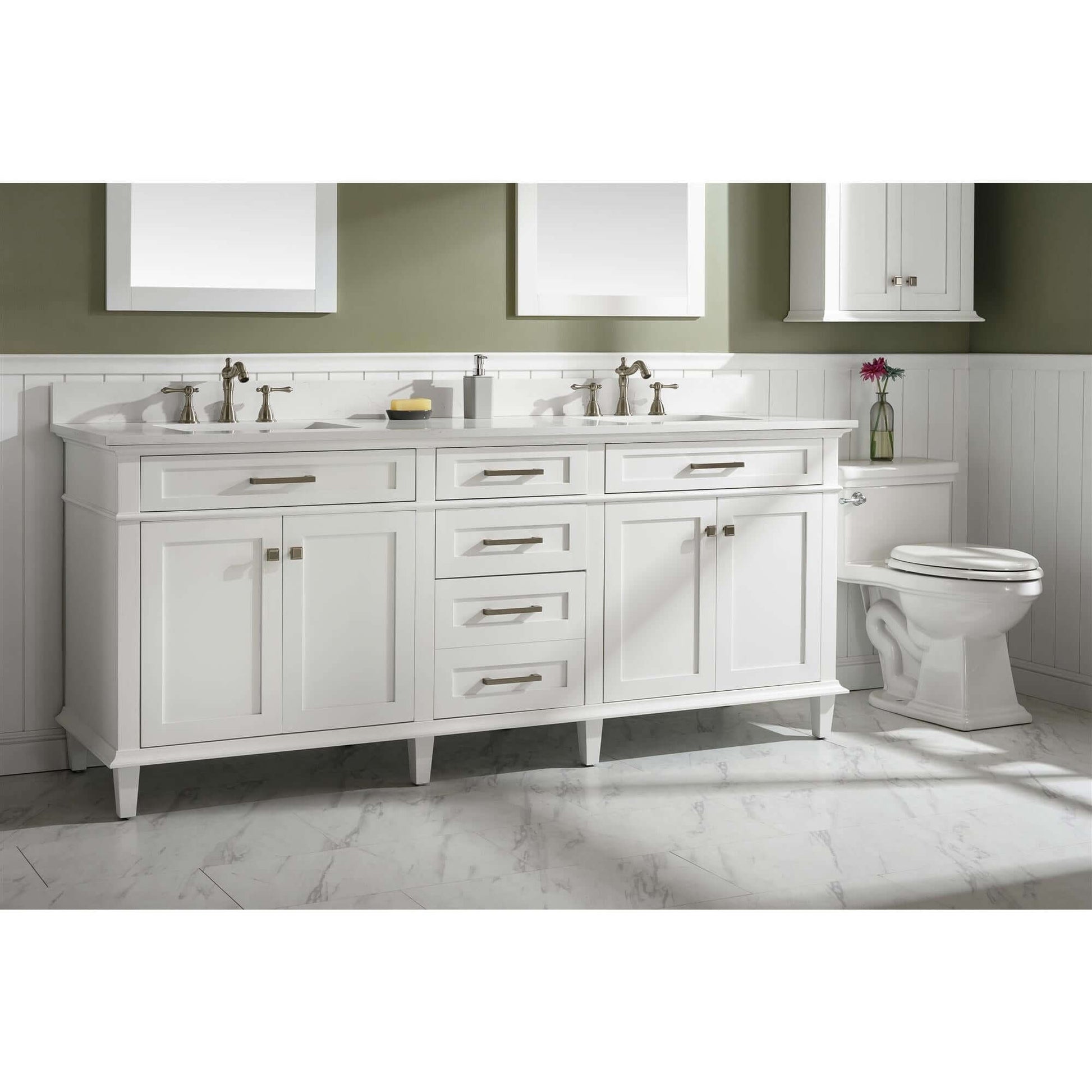 80" White Double Single Sink Vanity Cabinet With Carrara White Quartz Top Wlf2280-Cw-Qz - WLF2280-W