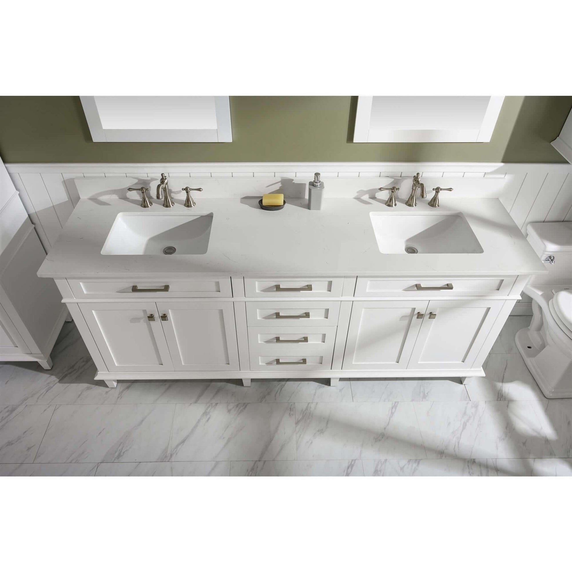 80" White Double Single Sink Vanity Cabinet With Carrara White Quartz Top Wlf2280-Cw-Qz - WLF2280-W