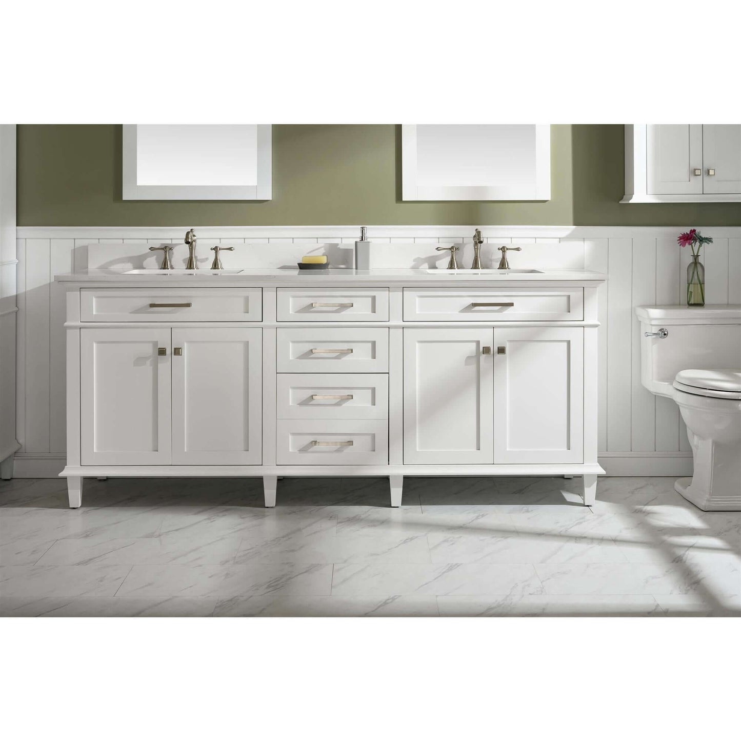 80" White Double Single Sink Vanity Cabinet With Carrara White Quartz Top Wlf2280-Cw-Qz - WLF2280-W