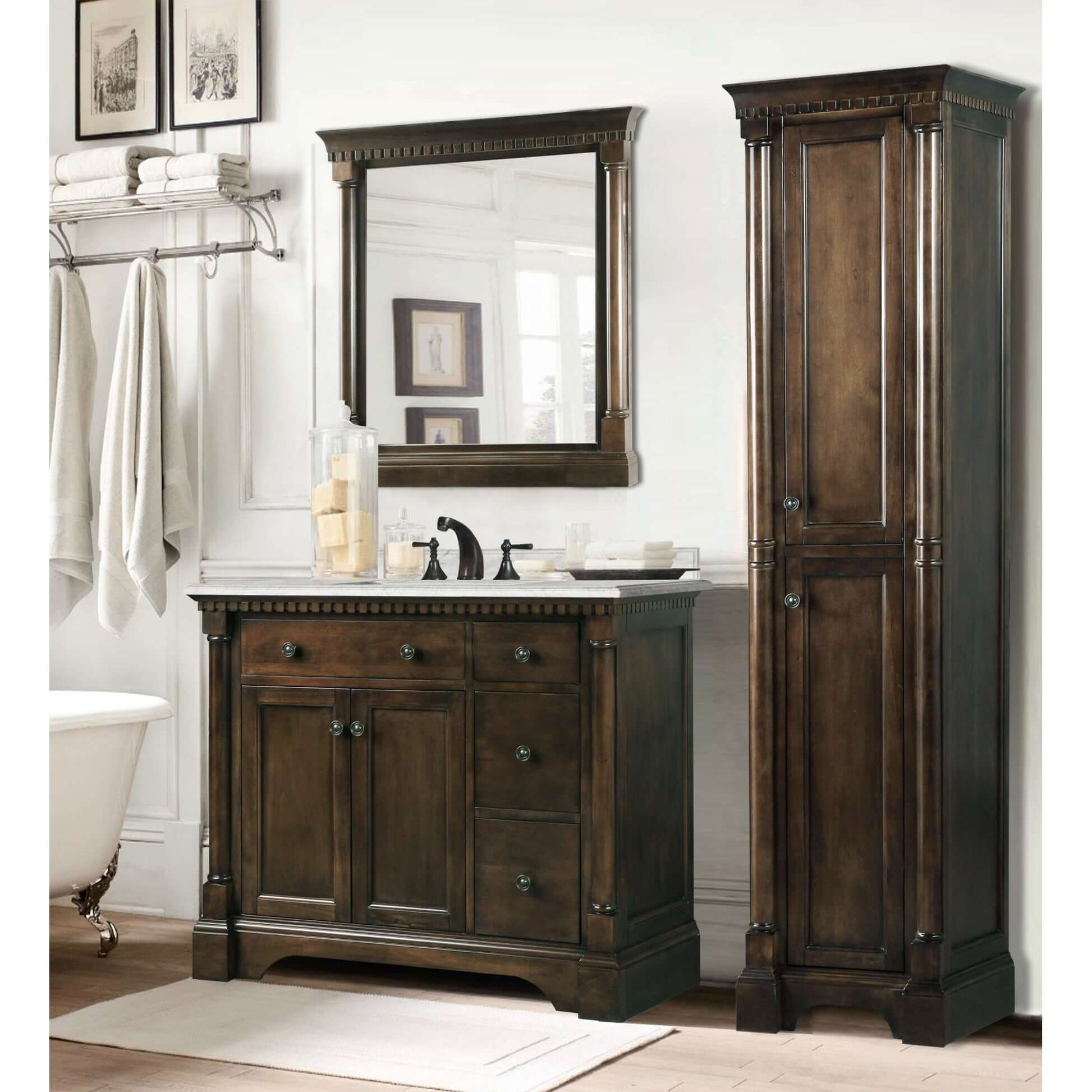 36" Antique Coffee Sink Vanity With Carrara White Top And Matching Backsplash Without Faucet - WLF6036-36