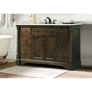 48" Antique Coffee Sink Vanity With Carrara White Top And Matching Backsplash Without Faucet - WLF6036-48