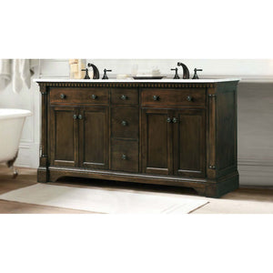 60" Antique Coffee Double Sink Vanity With Carrara White Top And Matching Backsplash Without Faucet - WLF6036-60