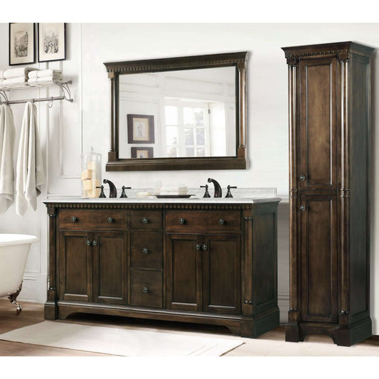 60" Antique Coffee Double Sink Vanity With Carrara White Top And Matching Backsplash Without Faucet - WLF6036-60