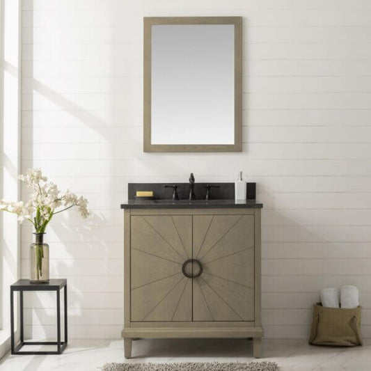 30" Antique Gray Oak Vanity With Blue Limestone Top - WLF7040-30-AGO-BS