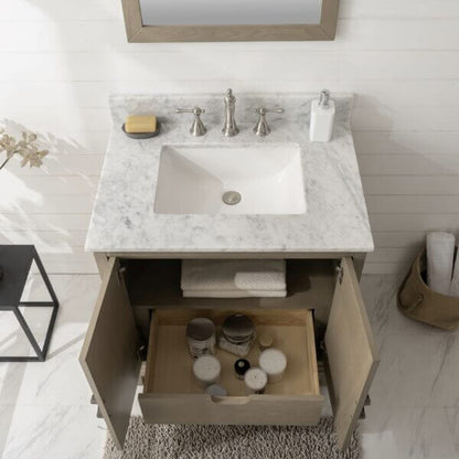 30" Antique Gray Oak Vanity With Carrara White Top - WLF7040-30-AGO-CW