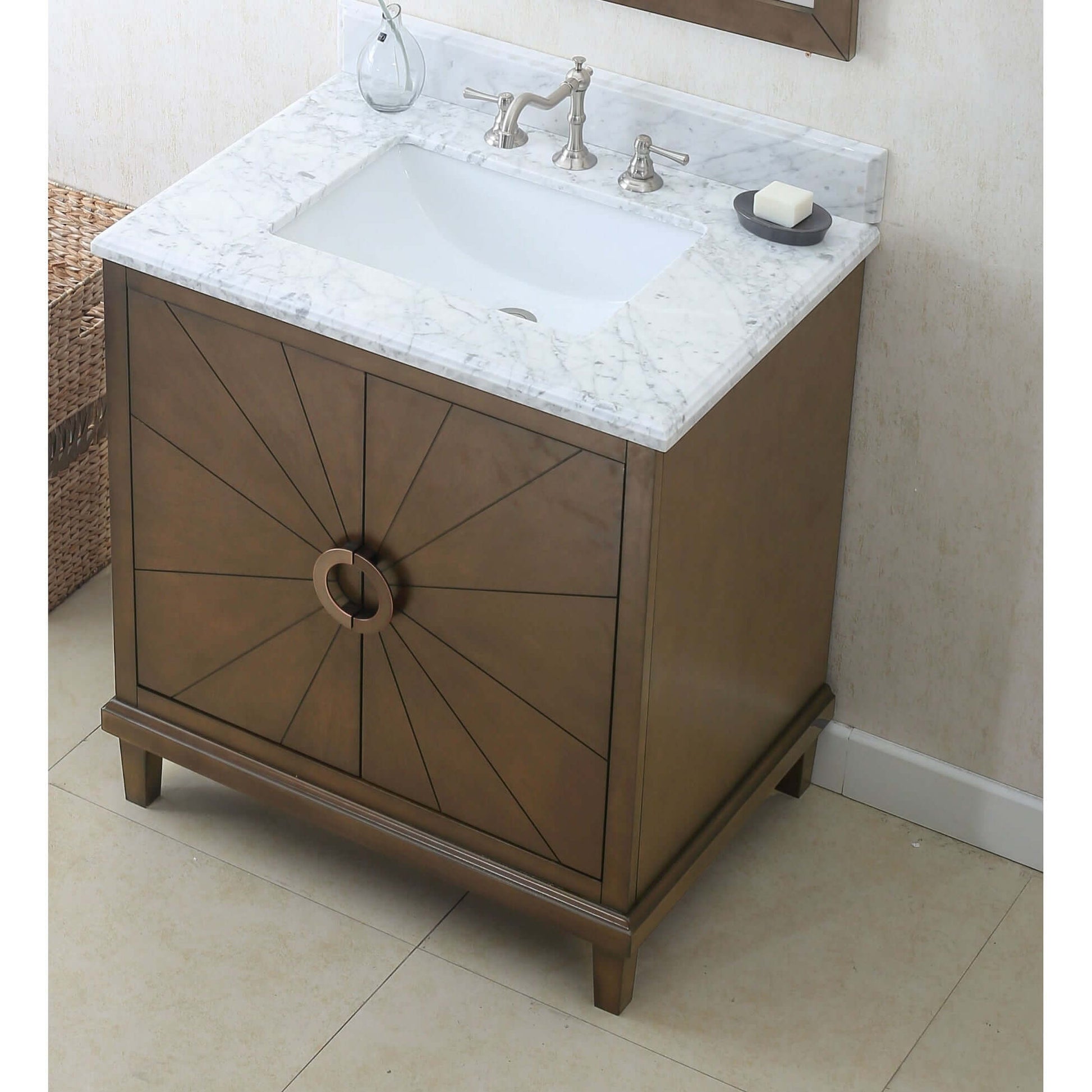 30" Antique Coffee Sink Vanity With Wlf7040-31 Top, No Faucet - WLF7040-30-CW