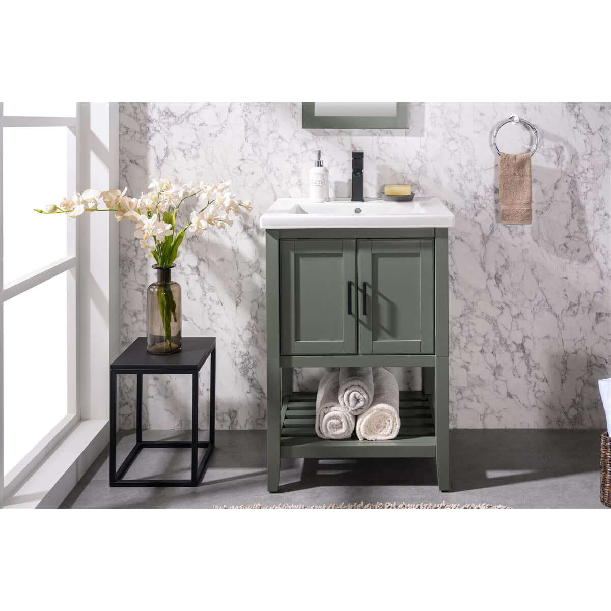 24" KD Pewter Green Single Sink Vanity - WLF9024-PG