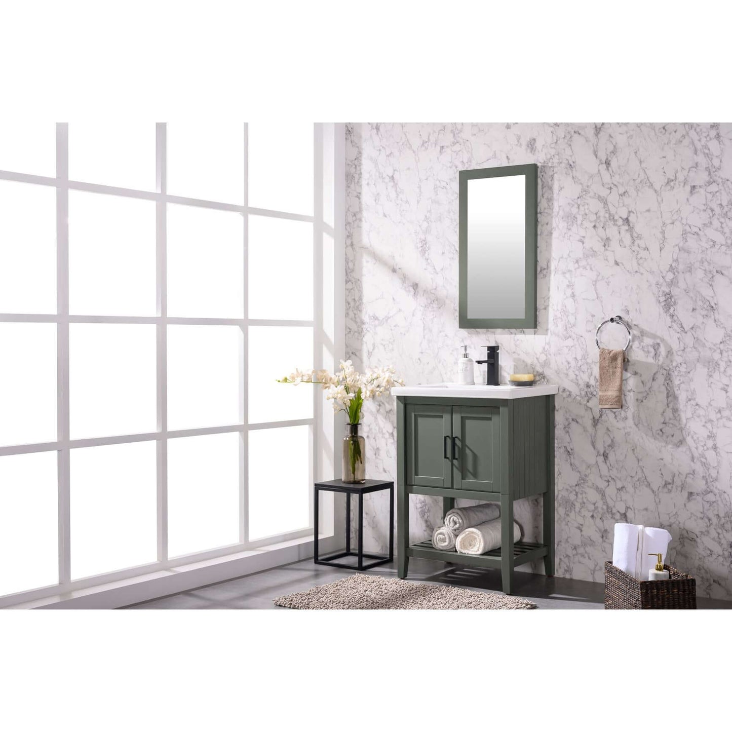 24" KD Pewter Green Single Sink Vanity - WLF9024-PG