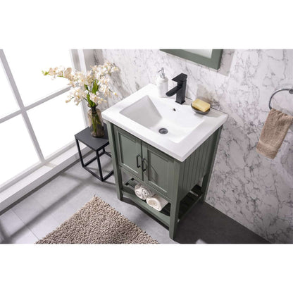 24" KD Pewter Green Single Sink Vanity - WLF9024-PG