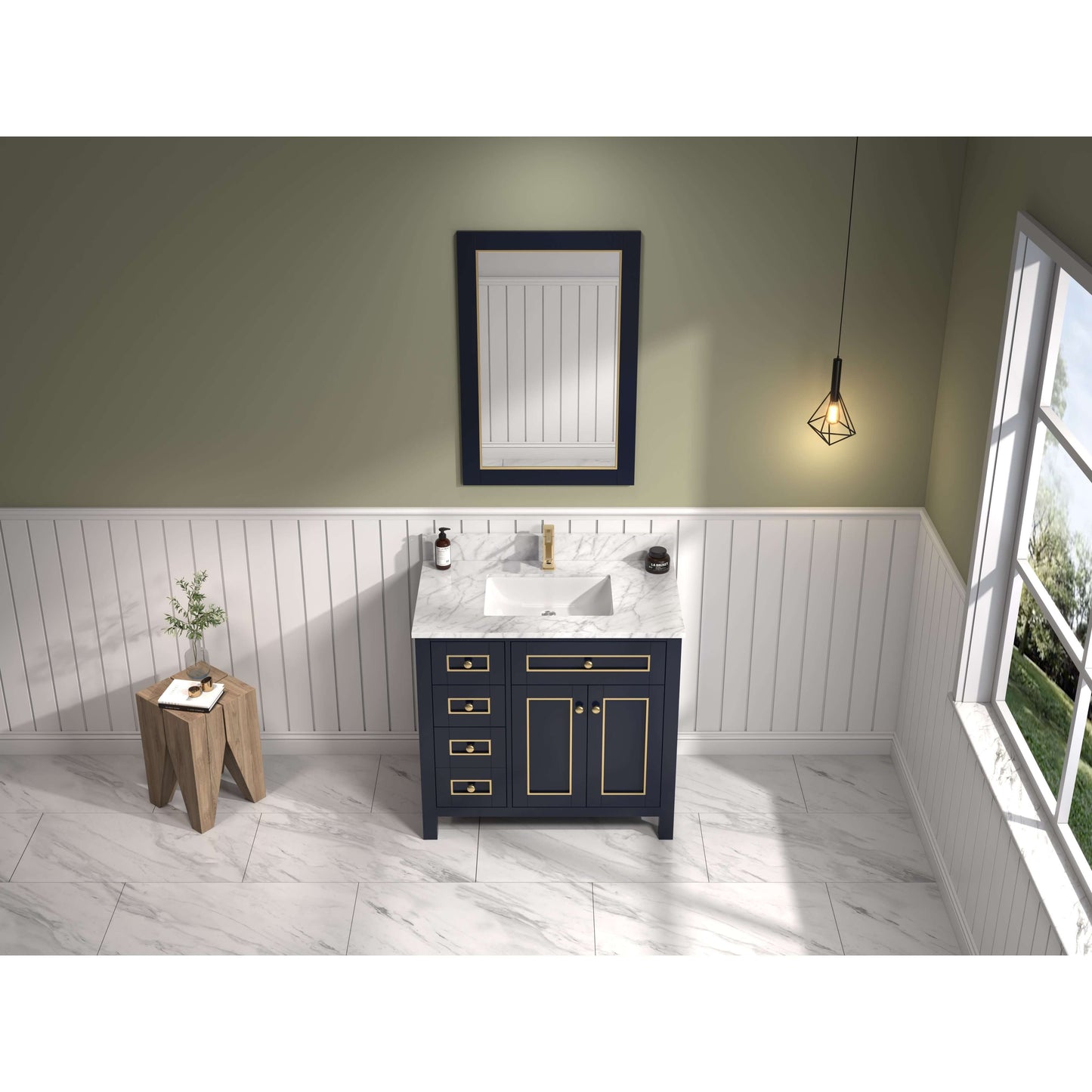 36" Blue Finish Sink Vanity Cabinet With Carrara White Top - WV2236-B