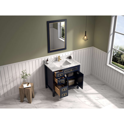 36" Blue Finish Sink Vanity Cabinet With Carrara White Top - WV2236-B