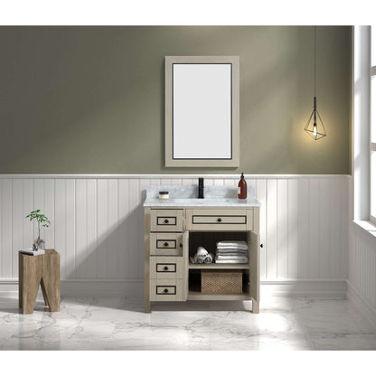 36" Light Oak Finish Sink Vanity Cabinet With Carrara White Top - WV2236-O