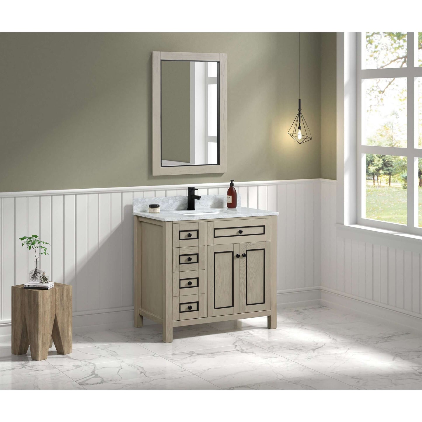 36" Light Oak Finish Sink Vanity Cabinet With Carrara White Top - WV2236-O