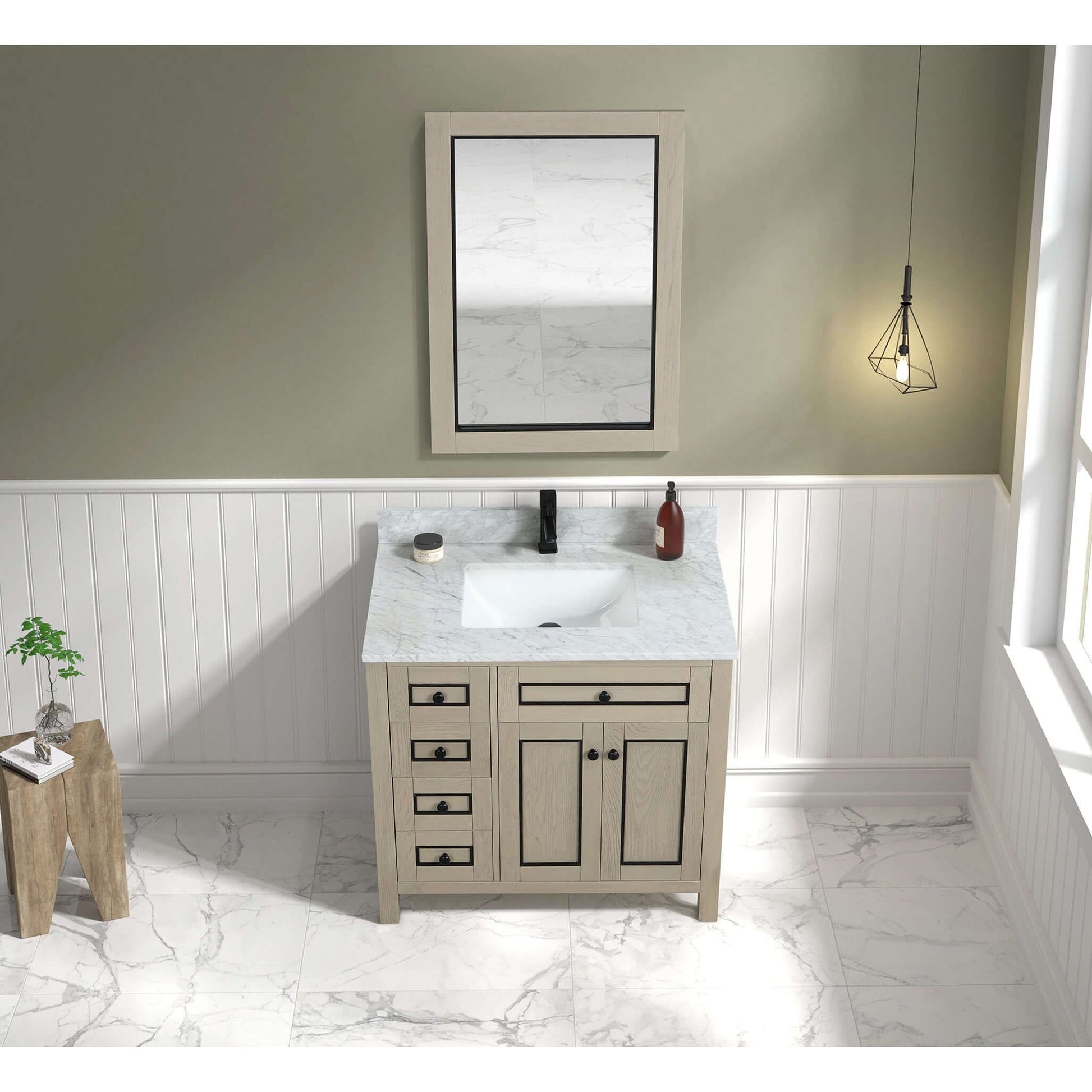 36" Light Oak Finish Sink Vanity Cabinet With Carrara White Top - WV2236-O