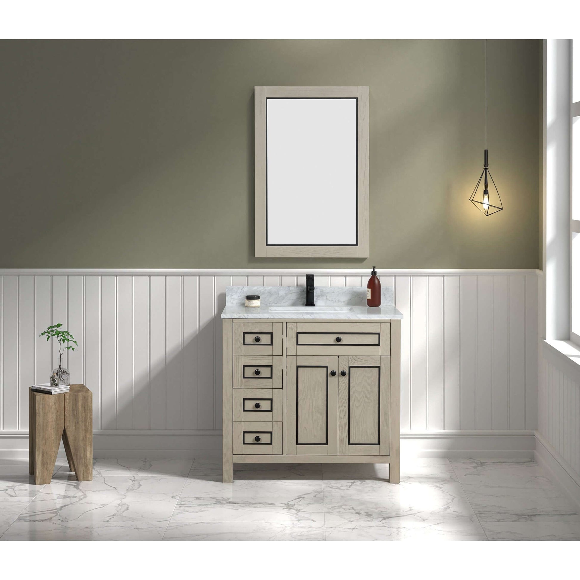 36" Light Oak Finish Sink Vanity Cabinet With Carrara White Top - WV2236-O