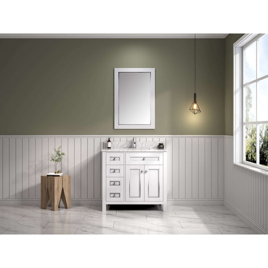 36" White Finish Sink Vanity Cabinet With Carrara White Top - WV2236-W