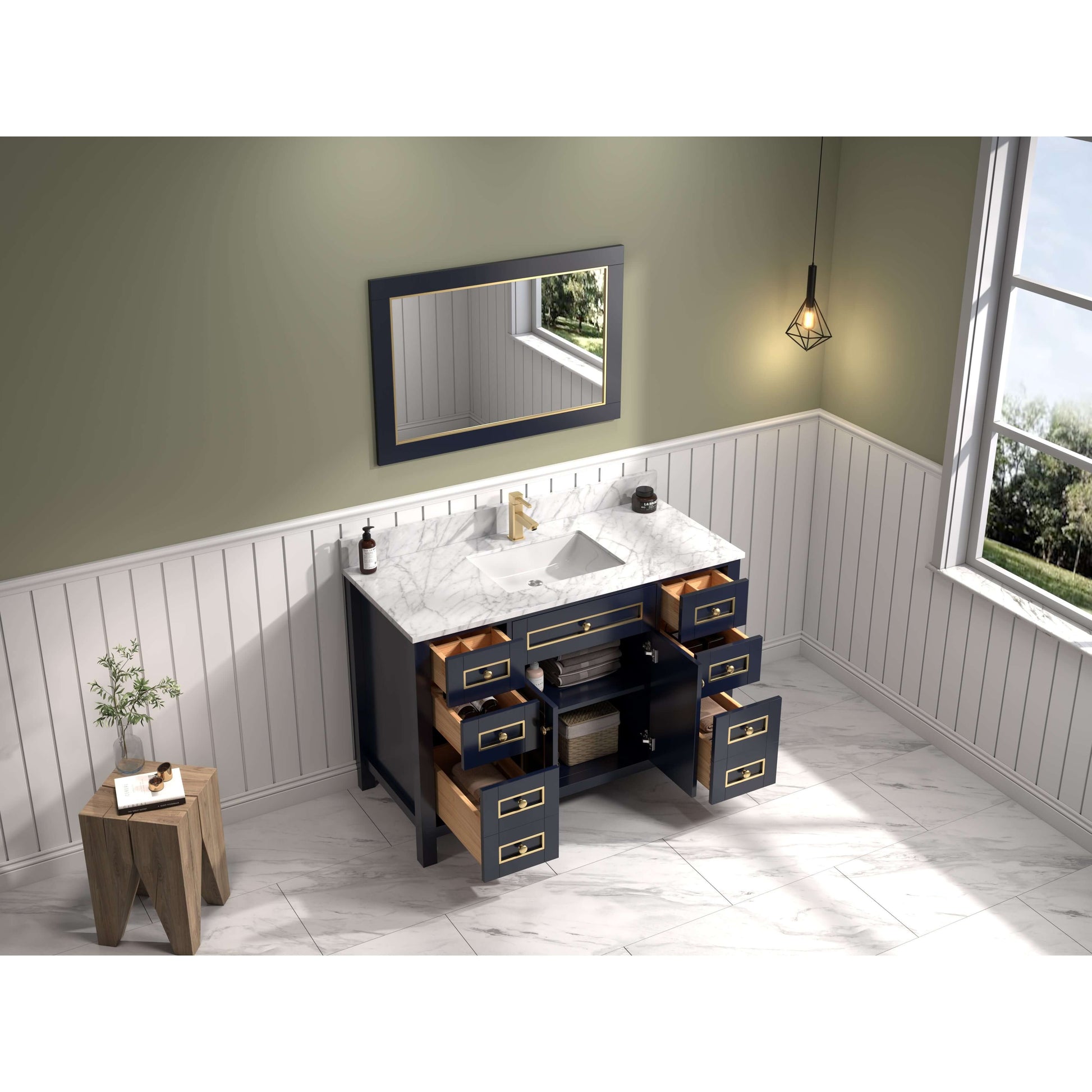 48" Blue Finish Sink Vanity Cabinet With Carrara White Top - WV2248-B