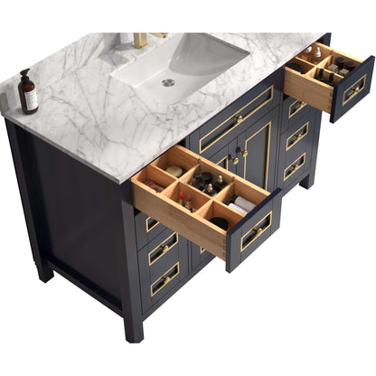 48" Blue Finish Sink Vanity Cabinet With Carrara White Top - WV2248-B